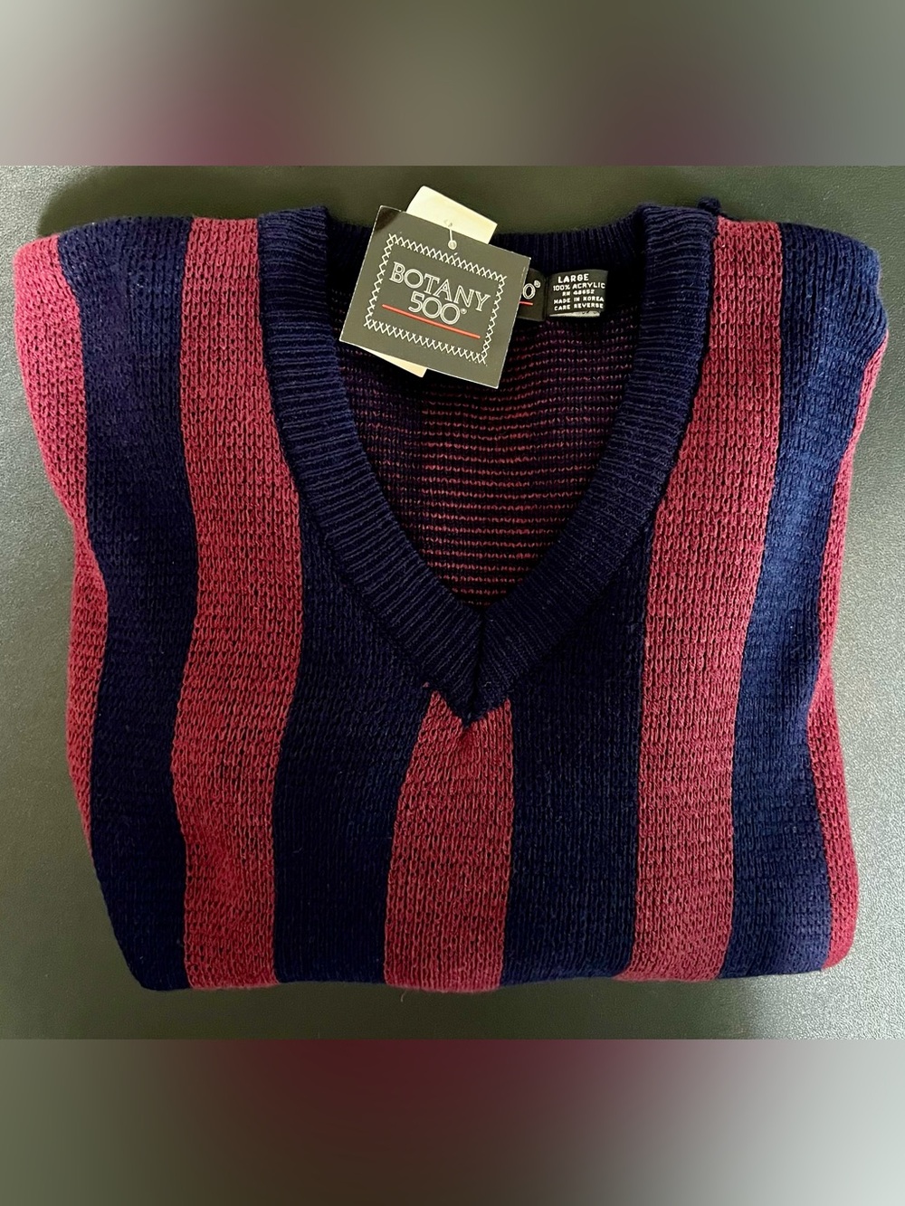 BOTANY 500 Men’s Vintage 80s 90s NWT Striped V-Neck Sweater - Picture 7 of 7
